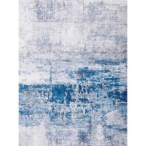 Gray Turquoise 5x7 ft. Abstract Polyester Rectangle Area Rug