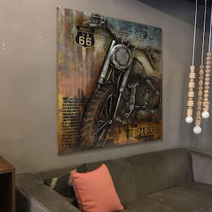 40 in. x 40 in. "Motorcycle 1" Mixed Media Iron Hand Painted Dimensional Wall Art