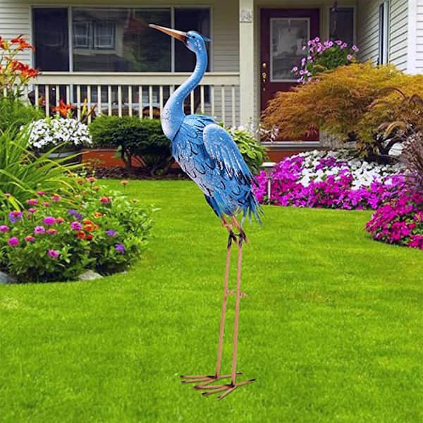 Goodeco 38 in. Large Standing Blue Metal Crane Statue, Heron Garden Animal  Sculpture for Indoor/Outdoor Bird Art Decor LD602211 - The Home Depot