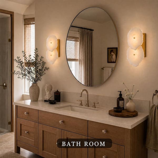 6 in. 2-Light Dimmable Brass Alabaster Wall Sconce, Natural Marble Wall Light for Bedroom, Living Room, Hallway (1-Pack)