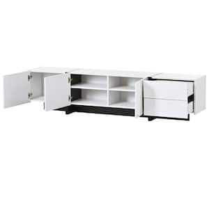 74.8 in. White High Gloss UV Surface TV Stand Fits TVs up to 80 in. with Cabinets and 2-Drawers