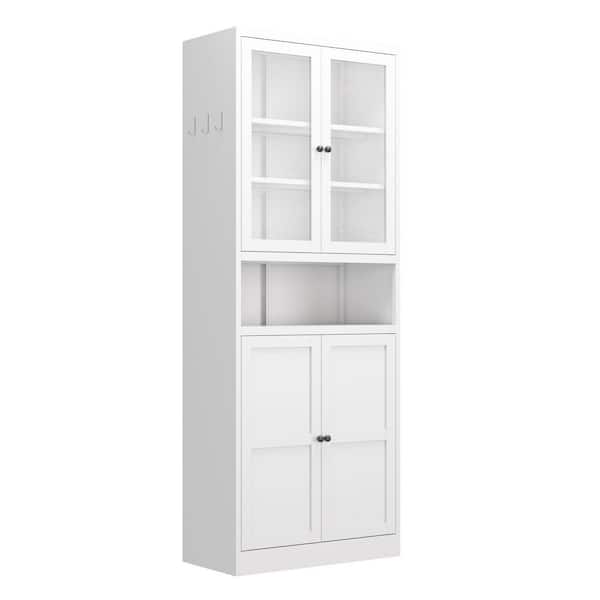 72 in. Tall Heavy Duty Metal Storage Cabinet - Adjustable Shelves for Pantry/Kitchen (White)
