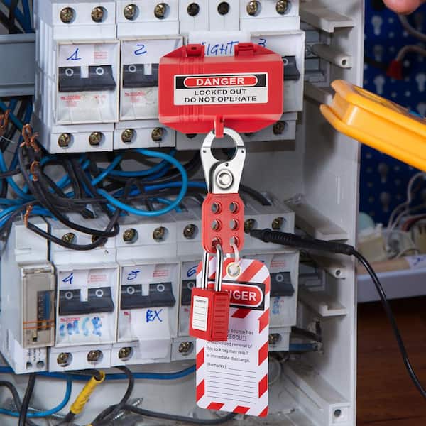 Lockout Tagout Station 42 Pcs Electrical Safety Lock Set Includes Padlocks, 5 Kinds of Lockouts, Hasp, Tags, Ties, Box