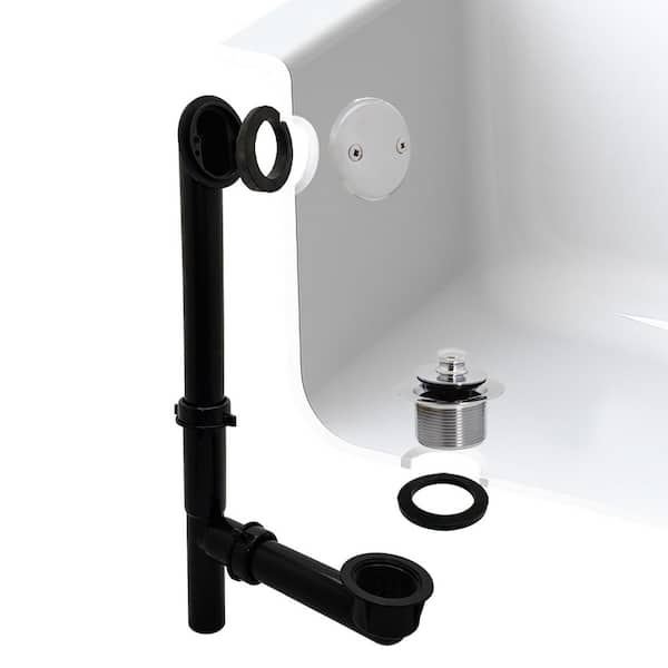 Westbrass Black 1-1/2 in. Tubular Pull and Drain Bath Waste Drain Kit with 2-Hole Overflow Faceplate in Polished Chrome