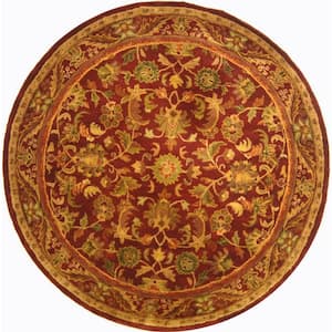 Antiquity Wine/Gold 4 ft. x 4 ft. Round Floral Solid Border Area Rug