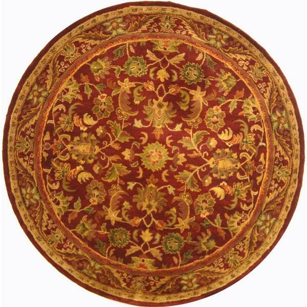 SAFAVIEH Antiquity Wine/Gold 4 ft. x 4 ft. Round Floral Solid Border Area Rug