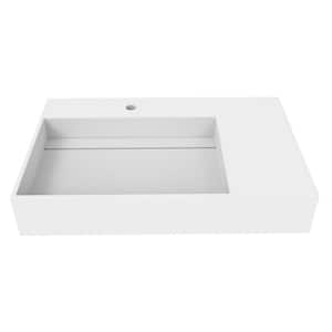 Juniper 30 in. Wall Mounted Solid Surface Left Side Basin Rectangle Bathroom Sink in Matte White