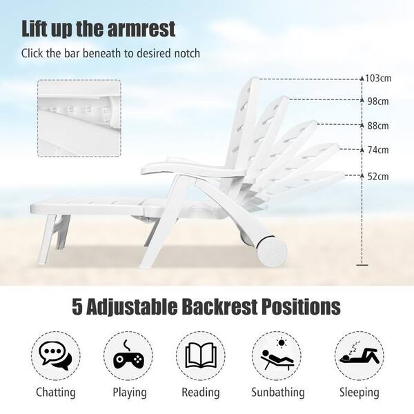 Costway Outdoor White Plastic Folding Chaise Lounge Chair 5 Position Adjustable Rolling Recliner With Wheels Hw66598 The Home Depot - Plastic Folding Chaise Lounge Chair Costway Outdoor White Plastic Folding Chaise Lounge Chair 5 Position Adjustable Rolling Recliner With Wheels Hw66598 The Home Depot - Plastic Folding Chaise Lounge Chair