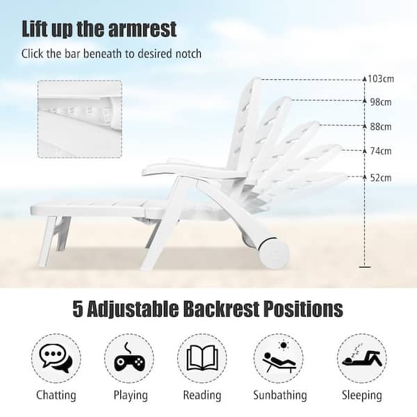 Costway Pastoralism 1-Piece Plastic Outdoor Chaise Lounge White