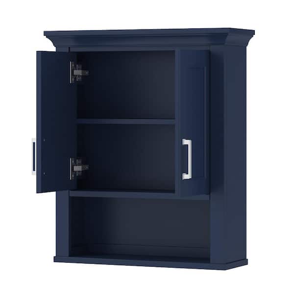 CRAFT + MAIN 24-in x 28-in x 8-in Aegean Blue Soft Close Bathroom Wall Cabinet