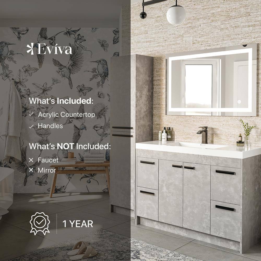 Lugano 48" Cement Gray Modern Bathroom Vanity with White Acrylic Sink