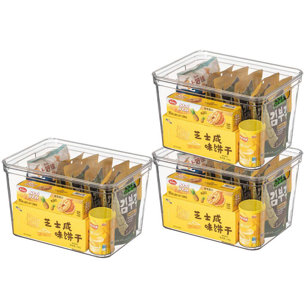 Set of 3 Large Clear Storage Containers with Lid For Kitchen Pantry Cabinet & Fridge For Home or Office Use