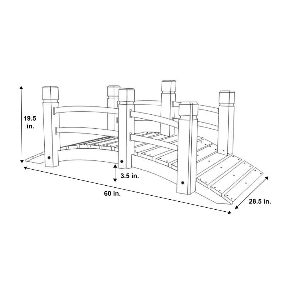 Natural Cedar 5-Foot Garden Bridge with Side Rails