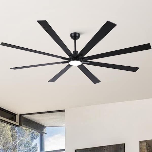 Amice 84 in. Indoor Matte Black Standard Ceiling Fan with integrate LED, 8 Solid Wood Blades and Remote Control