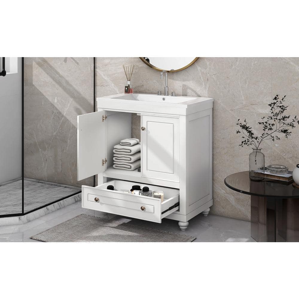 30 in. W x 18 in. D x 35 in. H Single Sink Freestanding Bath Vanity in Whit