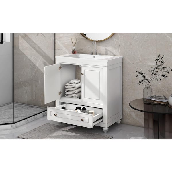 Unbranded 30 in. W x 18 in. D x 35 in. H Single Sink Freestanding Bath Vanity in White with White Ceramic Top