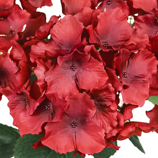 19 in. Red Artificial Hydrangea Flower Stem Bush Bouquet (Set-2)