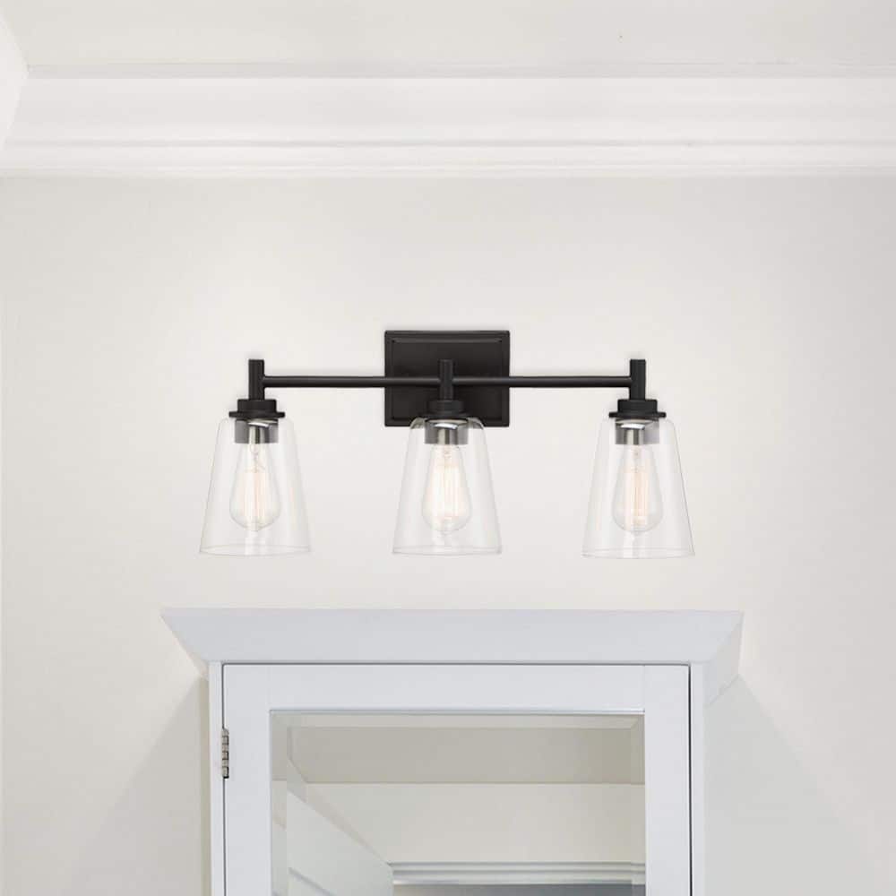Westin 22.5 in. 3-Light Matte Black Industrial Vanity Light with Clear Glass Shades price history on PriceWatchPro