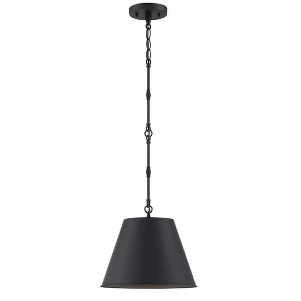 Savoy House Alden 12 in. W x 8.5 in. H 1-Light Matte Black Pendant Light with Opaque Black Metal Shade