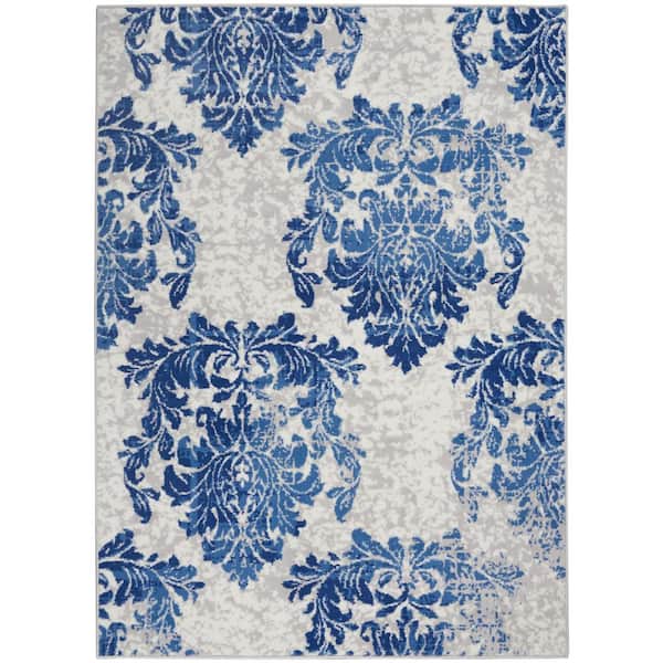 Nourison Whimsicle Ivory Navy 6 ft. x 9 ft. Floral Farmhouse Area Rug