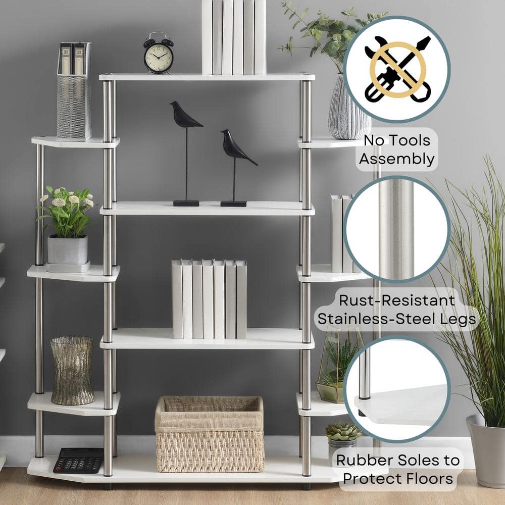 Modern White Wood Wall Unit Bookshelf with Stainless Steel Legs