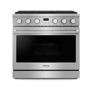 Contemporary 36-in 6 Burners Freestanding Gas Range with convection oven in Stainless Steel