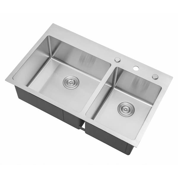 Drop-in Top Mount 16-Gauge Stainless Steel 36 in. x 22 in. x 10 in. 60/40 Offset Double Bowl Kitchen Sink Combo