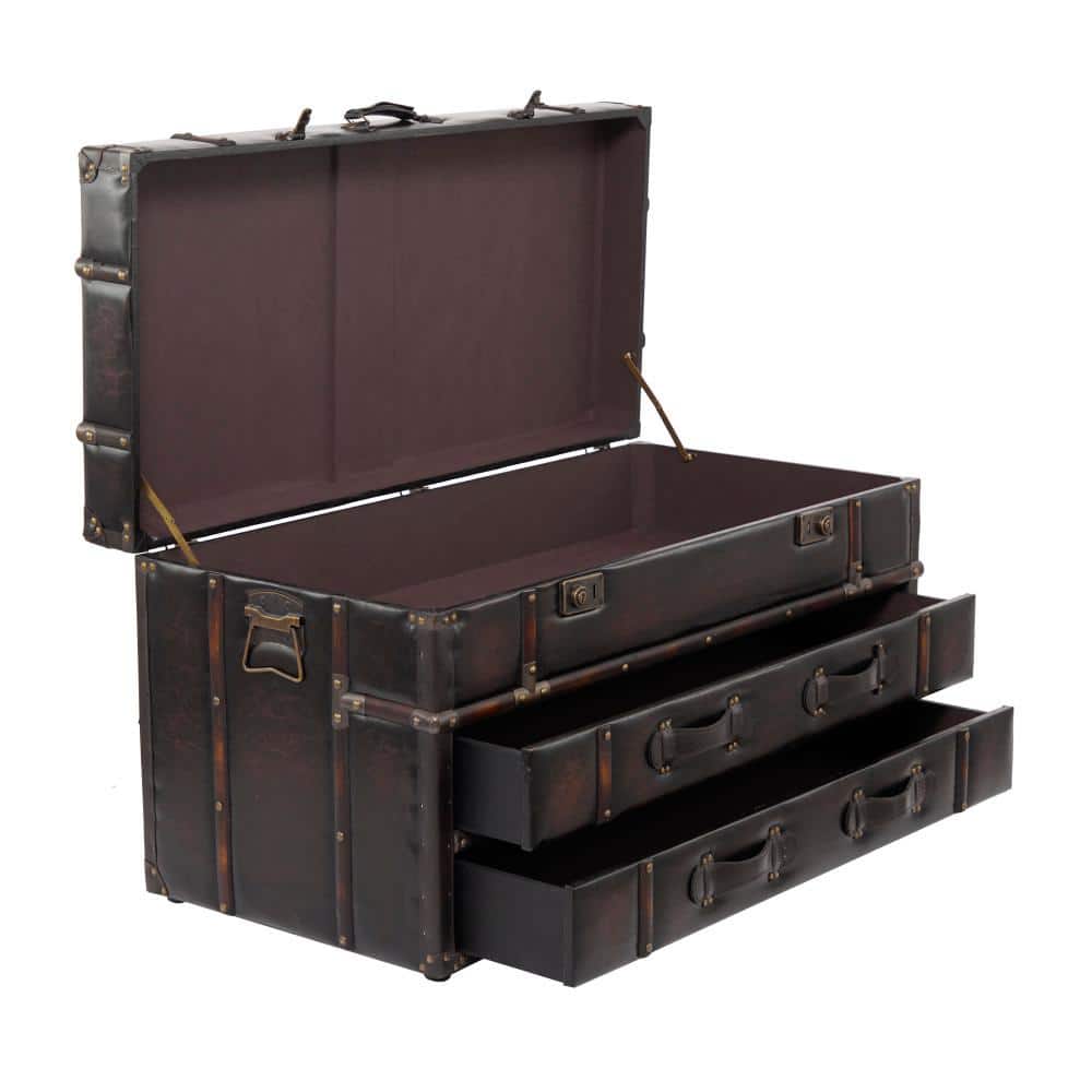 Vintage Brown Wood Trunk Coffee Table with Storage