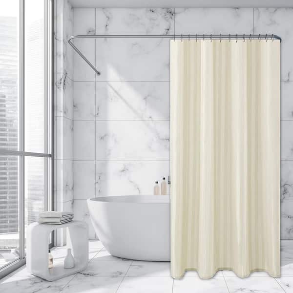 Shower Curtain With Hooks High Grade Striped Pattern Fabric Waterproof Bathroom