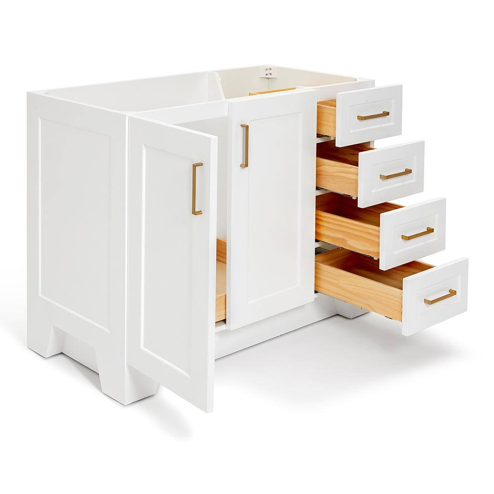 Taylor 42'' White Wood Freestanding Single Vanity Base with Brass Hardware