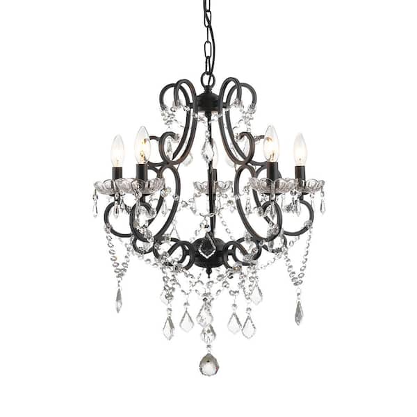 Maxax Atlanta 5-Light 22 in. Black Crystal Traditional Candle Dimmable Chandeliers Living Dining Foyer Lighting