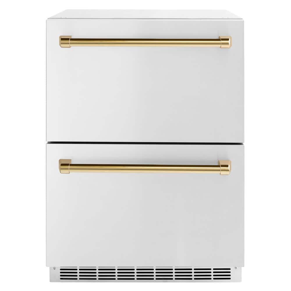 Touchstone 24 in. 4.6 cu. ft. Drawer Refrigerator with Stainless Steel Doors and Polished Gold Handles
