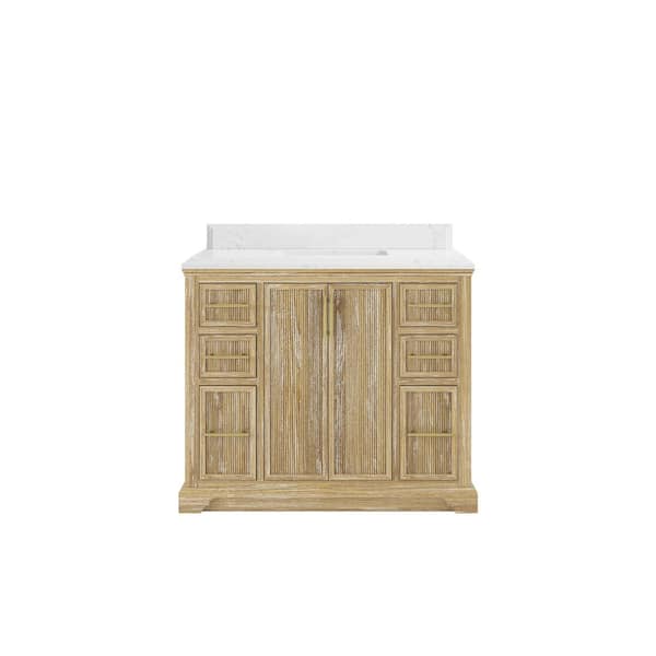 Willow Collections Alys Teak 42 in. W x 22 in. D x 36 in. H Single Sink Bath Vanity in Whitewashed with 1.5 in. Empira Quartz Top