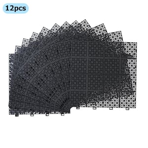 Black 1 ft. x 1 ft. All-Weather Plastic Outdoor Interlocking Deck Tiles Cross Stripe Pattern Garage Floor Tiles(12-Pack)