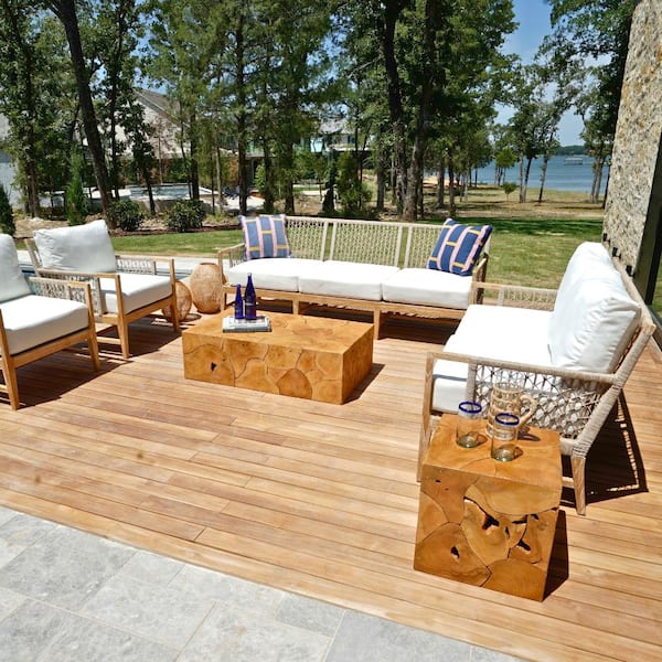 15様 POSH POLLEN Nizuc Teak Outdoor Loveseat Sofa with White Cushions