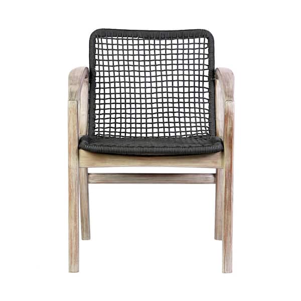 Armen Living Beckham Light Brown Eucalyptus Wood Outdoor Dining Chair with Charcoal Rope
