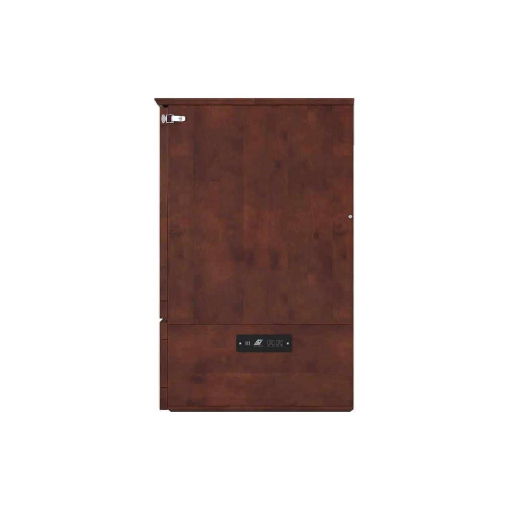 Walnut Full Murphy Bed Chest with Upholstered Wood Frame and Drawer