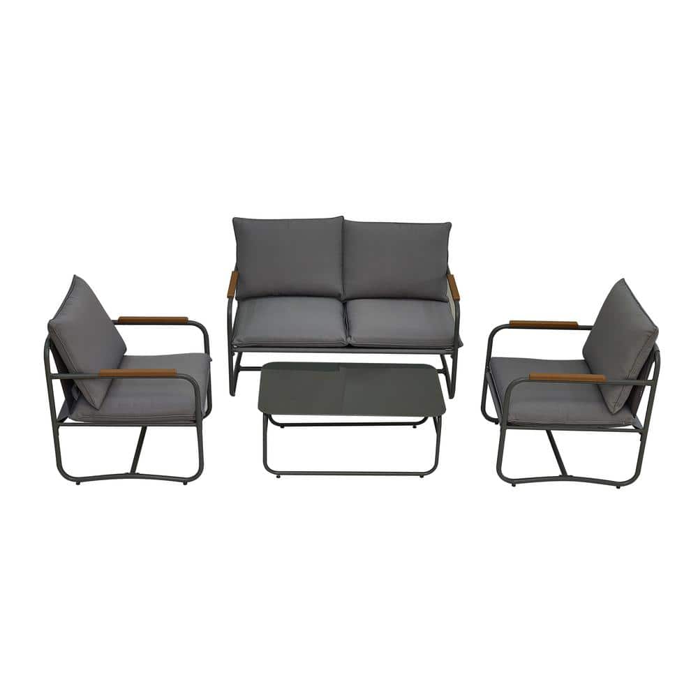 4-Piece Metal Outdoor Bistro Set with Dark Grey Cushion Loveseat, 2 Armchairs and Rectangular Coffee Table price history on PriceWatchPro