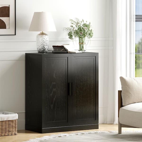 31 in. W x 36 in. H x 16 in. D 2-Adjustable Shelf Wood Freestanding Cabinet in Black