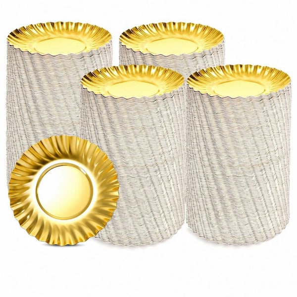 200-Pack 3.6-Inch Mini Gold Paper Dessert Plates for Cupcakes, Mousse, Pastries and Appetizers