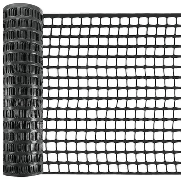 Plastic Garden Fence Roll Safety Barrier with 1.2 in. Mesh Coated Iron Support Stakes Cable Ties in Black 3.3 x 100 Ft.
