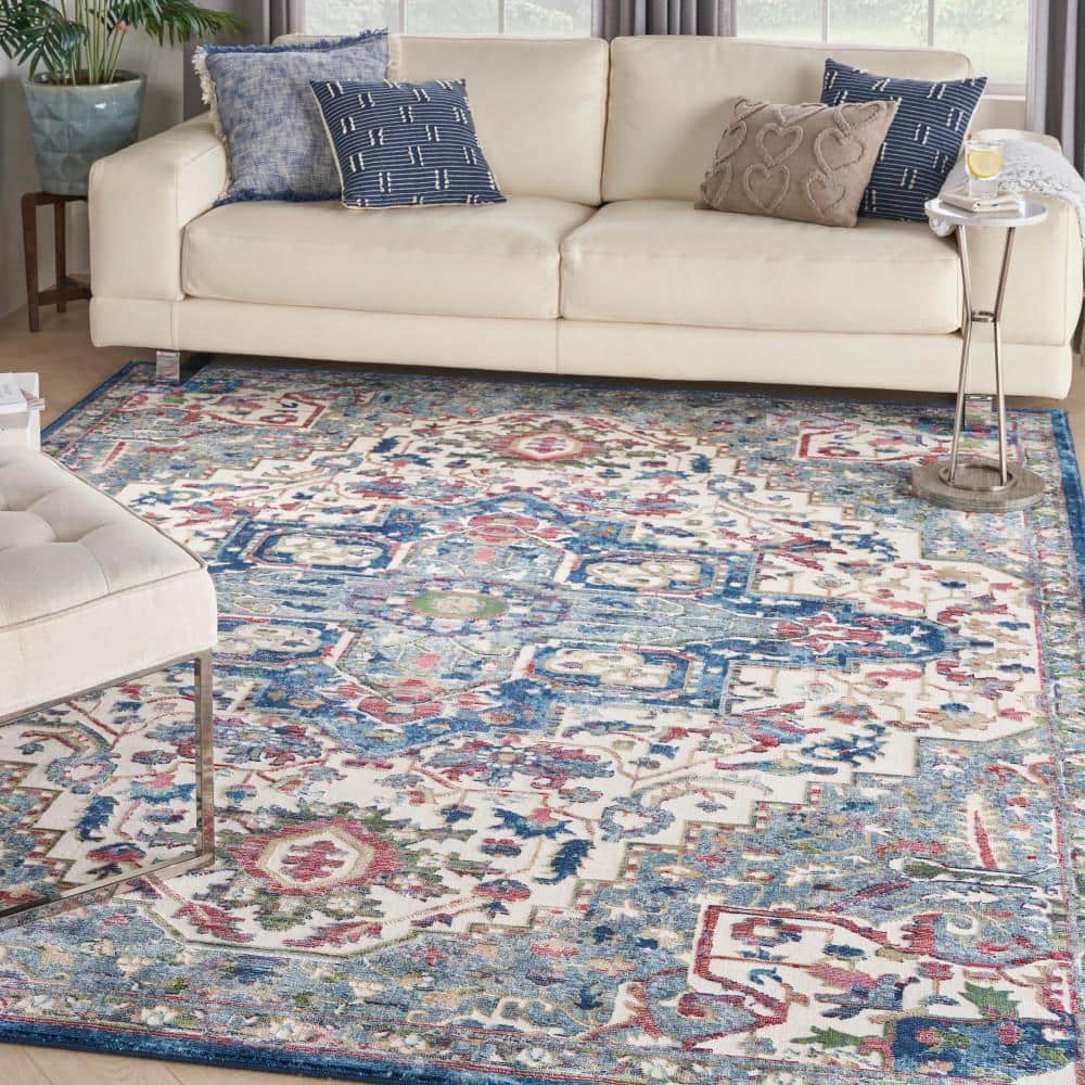 Ankara Global Ivory Navy 8' x 10' Easy-Care Synthetic Rug