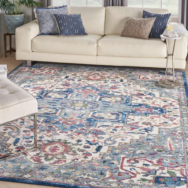 Ankara Global Ivory Navy 8 ft. x 10 ft. Persian Medallion Transitional Area Rug