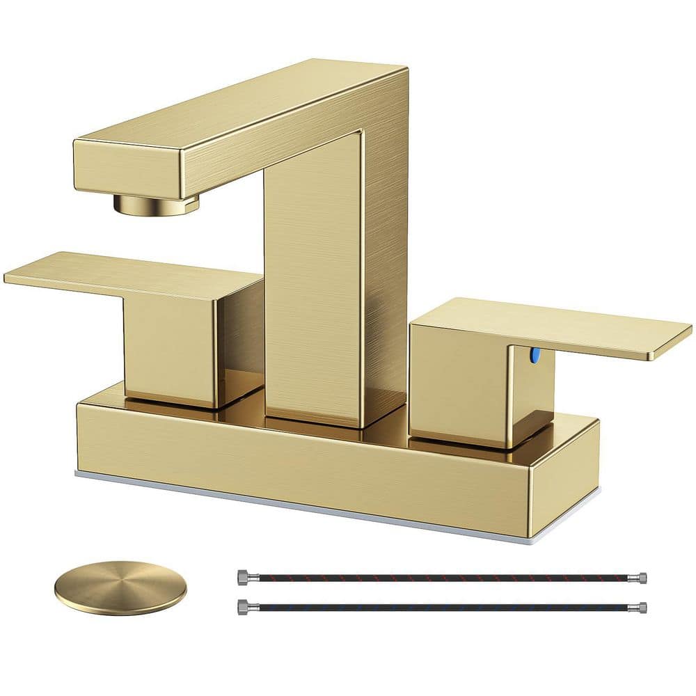 4 in. Bathroom Sink 2-Handle Faucet for Sink 3 Hole with Pop-up Drain and Supply Lines in Brushed Gold price history on PriceWatchPro