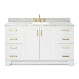 Taylor 61 in. W x 22 in. D x 35.25 in. H Freestanding Bath Vanity in White with Carrara White Marble Top