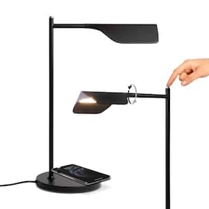 Leaf 16 in. Classic Black Dimmable LED Contemporary Desk Lamp with Wireless Charging Pad and Adjustable Lamp Head