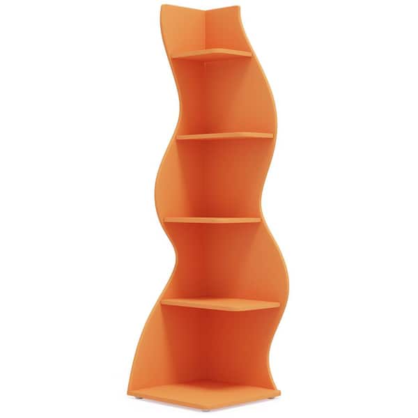BYBLIGHT Eulas 69.8 in. Tall Orange Engineered Wood 5-Shelf Standard Bookcase Corner Shelf with Storage