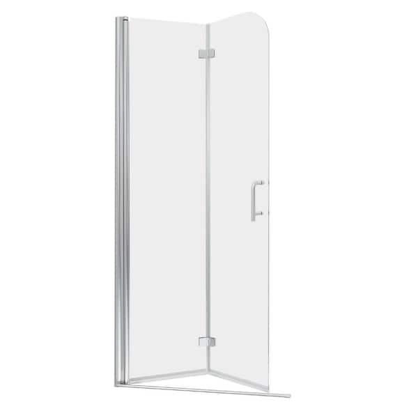 30 in. W x 72 in. H Freestanding Single Sliding Folding Frameless Shower Enclosure in Chrome Finish