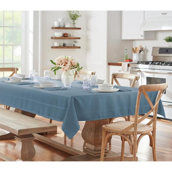 Elrene 52 in. W x 70 in. L Blue Shadow Elegance Plaid Damask Fabric Tablecloth