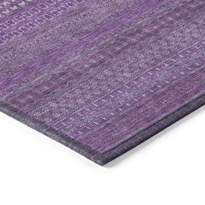 Eggplant 5 ft. x 8 ft. Woven Striped Polyester Rectangle Indoor/Outdoor Area Rug